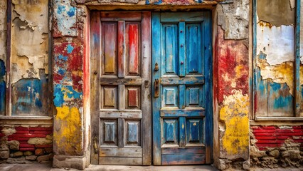 Old, weathered wooden door with patina