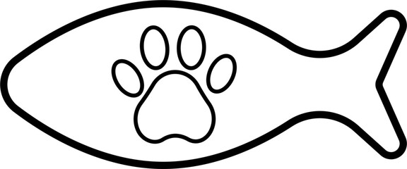 Paw with fish outline vector illustration