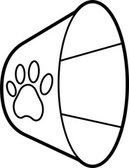 Paw with cone collar outline vector illustration