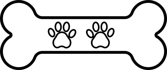 Paw with bone outline vector illustration