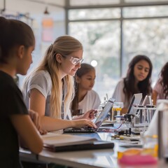 Bright Classroom with Students Working Collaboratively