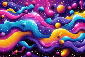 Colorful abstract painting with vibrant waves and fluid shapes