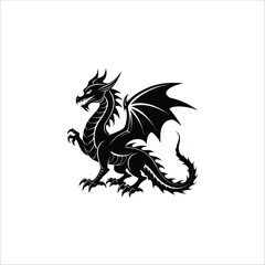 Silhouette flying dragon full body black color