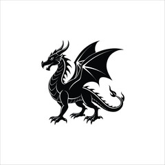 Silhouette flying dragon full body black color