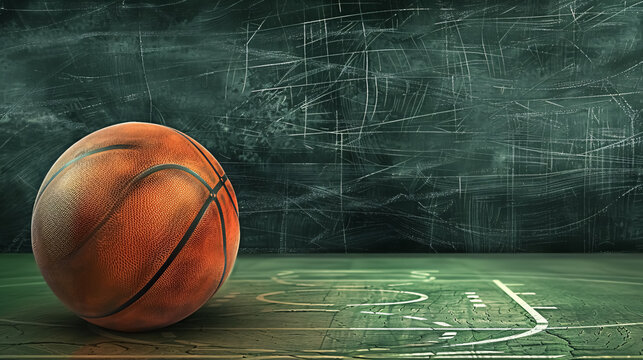 Scheme basketball game on blackboard background