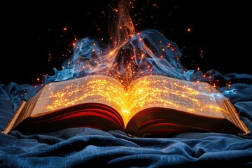 Open Book with Glowing Pages and Smoke