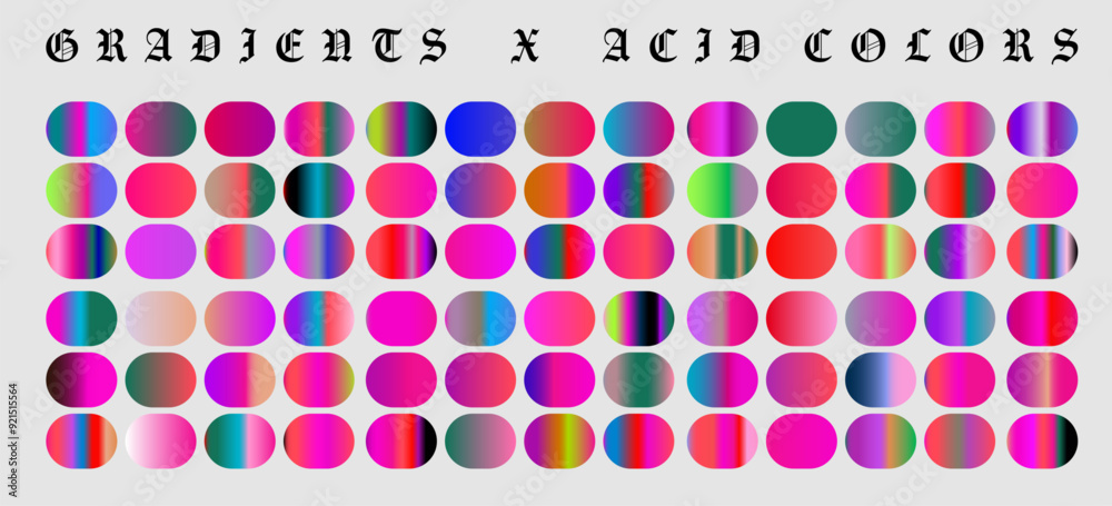 Poster set of various holographic vivid gradients for graphic design.