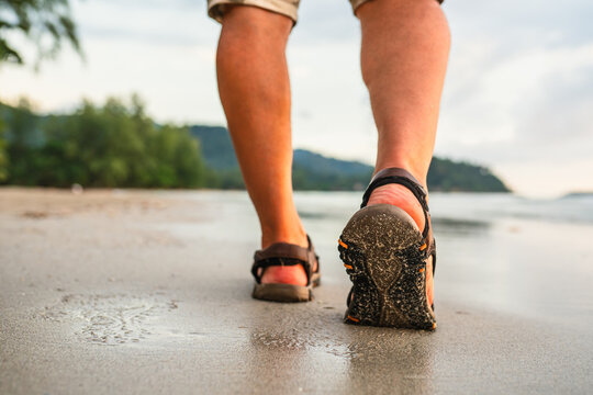 Walking on the beach, close up 