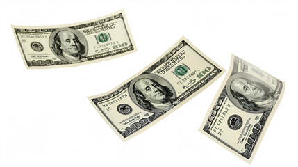 Set of Flying One Hundred Dollar Bills: High-energy image of multiple hundred-dollar bills 
