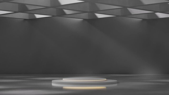 Product Display Stand in Grey with Light Animation FHD. Grey 3D Podium Background