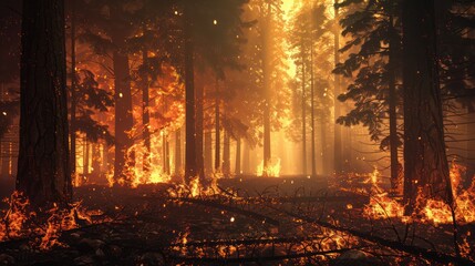 Obraz premium Forest Fire: A Burning Landscape