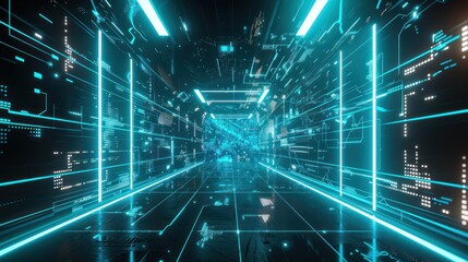 Obraz premium Futuristic Cyberspace Tunnel with Glowing Neon Lights