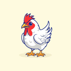 Cartoonish white chicken vector illustration. Animal Concept Chicken with solid background.