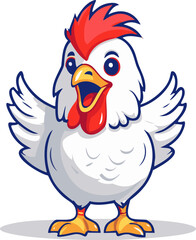 Happy face Cartoonish white chicken vector illustration. Animal Concept Chicken with solid background.