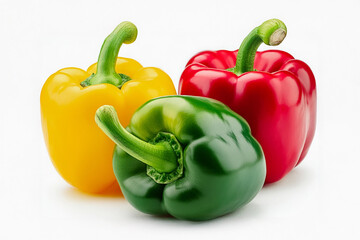 sweet pepper, red, green, yellow paprika, isolated on white background, clipping path, full depth of field