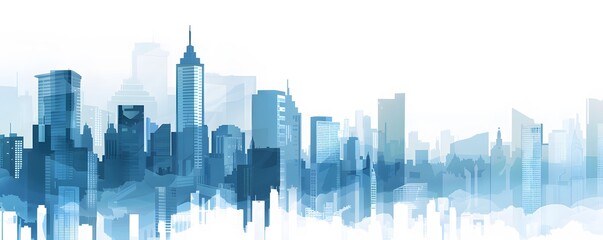 Abstract Blue Skyline of Modern Cityscape