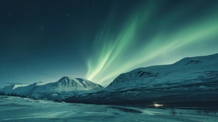 Naklejka premium Northern Lights Over Snowy Mountains