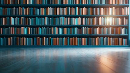 Books stacked on table in sunlit library