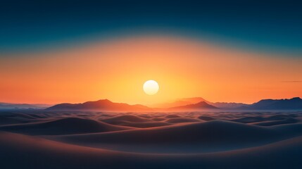 Serene Desert Sunset with Sand Dunes and Mountains