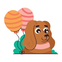 cute dog with party balloons
