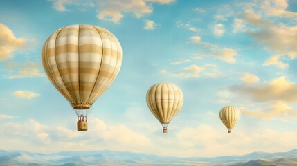Fototapeta premium Hot Air Balloons Floating in Clear Sky