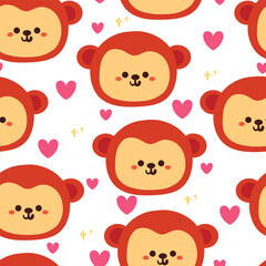 seamless pattern cute cartoon monkey and pink heart. cute wallpaper for textile, fabric print