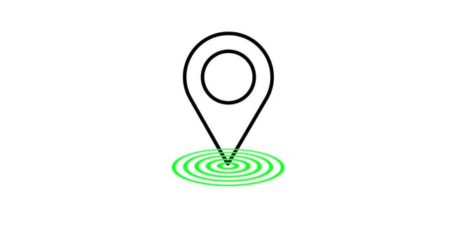 Location icon animation is a small, round symbol resembling a map pin with a pointed bottom. Typically colored red or blue, it represents a specific place or address on digital maps or GPS systems.
