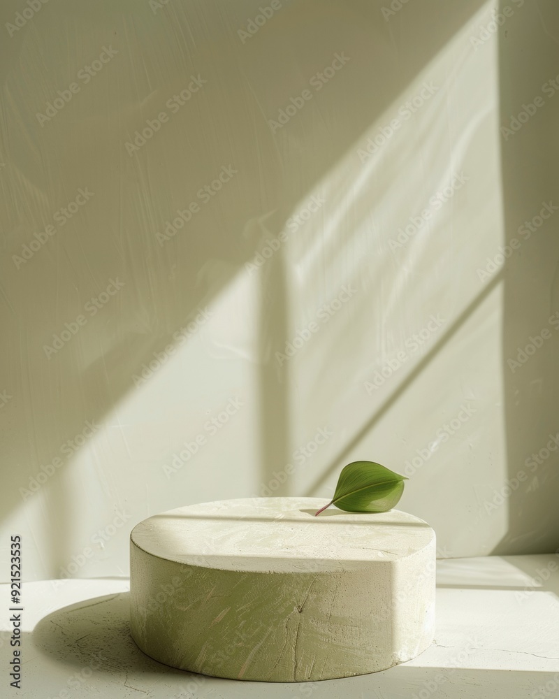 Poster Minimalist Green Podium on Beige Background with Soft Shadows - Bright Natural Lighting in Modern Monochromatic Setup for Product Display