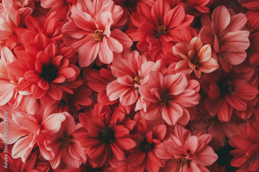 Poster Aerial View of Symmetrically Arranged Red Alstroemerias Creating a Geometric Pattern with Detailed Flower Textures