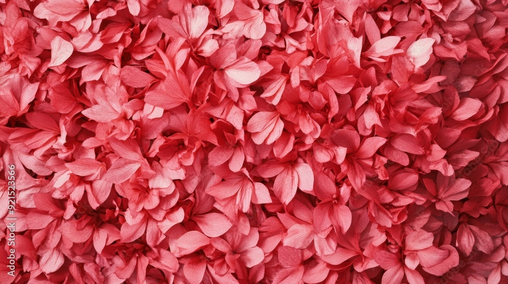 Poster Aerial View of Symmetrically Arranged Red Alstroemerias with Intricate Geometric Patterns in Soft, Diffused Daylight