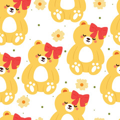 seamless pattern cartoon bear and flower. cute animal and floral wallpaper for fabric print, gift wrap paper