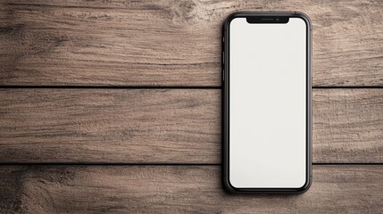 Modern Smartphone with Blank Screen on Rustic Wooden Table, High-Resolution Image for Technology and Lifestyle Concepts