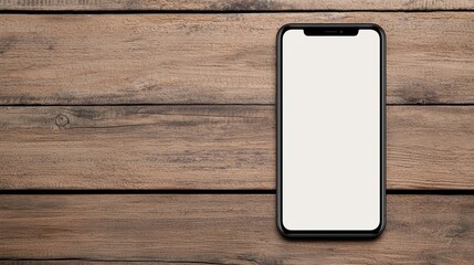 Modern Smartphone with Blank Screen on Rustic Wooden Surface, Minimalist Technology Concept, High-Resolution Image for Digital and Print Use, Ideal for Mockups, Presentations, and Design Projects