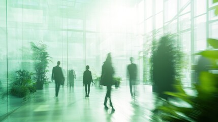 Blurred Silhouettes of People Walking in a Modern Office Building