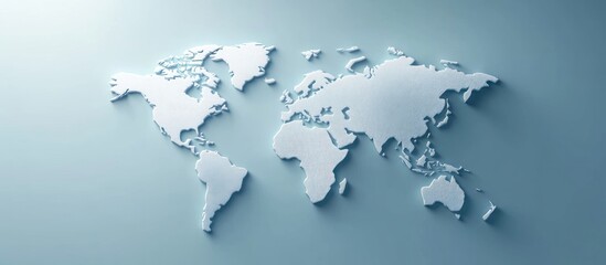 3D White World Map on Blue Background