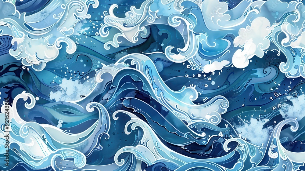 Wall mural colorful waves crest and crash against each other, creating a vibrant display of oceanic energy in t