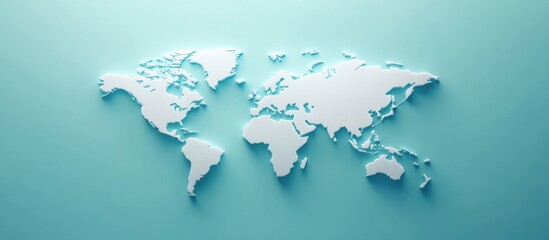 3D World Map on a Turquoise Background