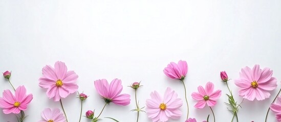 Fototapeta premium Delicate Pink Cosmos Flowers on a White Background