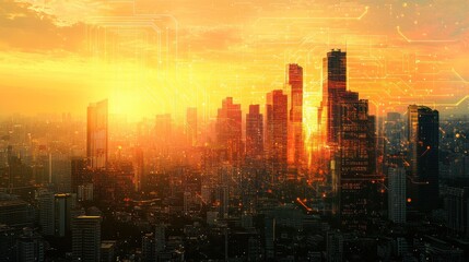 Fototapeta premium Cityscape With Digital Overlay
