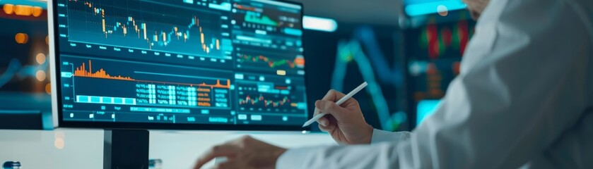 Businessman Analyzing Financial Data on Computer