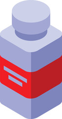 Isometric illustration of a medicine bottle with a red label