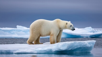 Polar Bear on Ice Floe in Arctic Waters