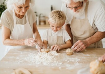 Happy Multigenerational Family Baking Together in the Kitchen During Daytime
