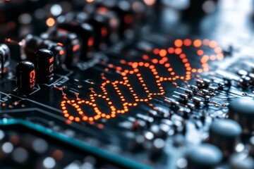 Fototapeta premium Orange data pulse moving through a circuit board depicting fast data transfer and connectivity