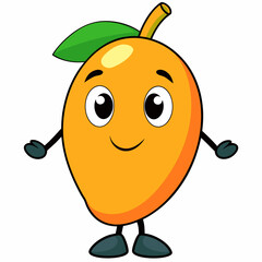 Mango isolated on white, Mango vector illustration, food vector art, Mango silhouette,  Orange fruit vector icon, mango fruit cartoon line art, eps