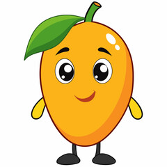 Mango isolated on white, Mango vector illustration, food vector art, Mango silhouette,  Orange fruit vector icon, mango fruit cartoon line art, eps