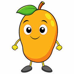 Mango isolated on white, Mango vector illustration, food vector art, Mango silhouette,  Orange fruit vector icon, mango fruit cartoon line art, eps