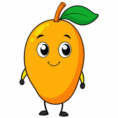 Mango isolated on white, Mango vector illustration, food vector art, Mango silhouette,  Orange fruit vector icon, mango fruit cartoon line art, eps