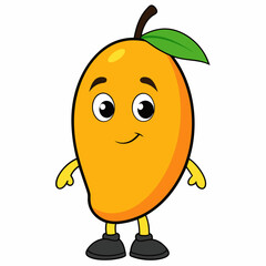 Mango isolated on white, Mango vector illustration, food vector art, Mango silhouette,  Orange fruit vector icon, mango fruit cartoon line art, eps