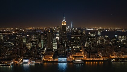 Naklejka premium New york city skyline glowing under starry night 44
